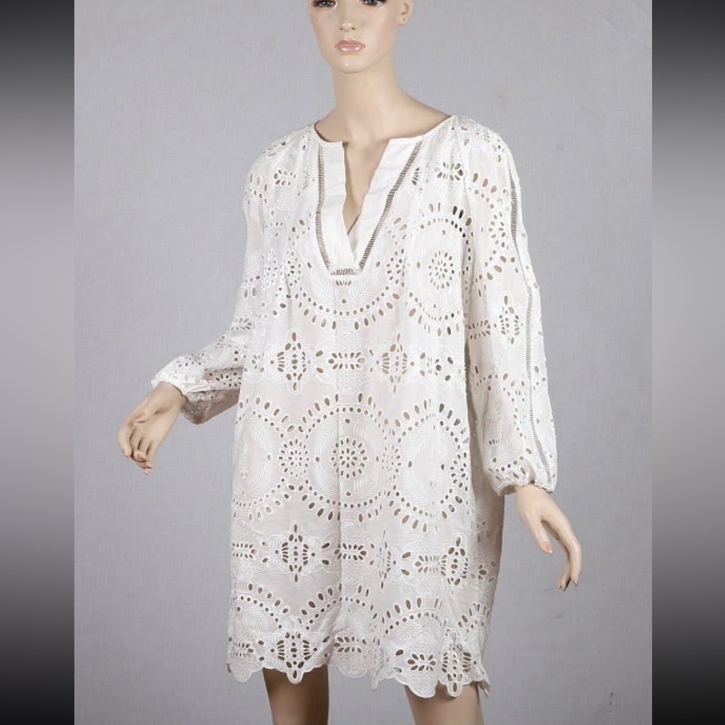 Escada White Eyelet Lace Tunic Dress 46/14